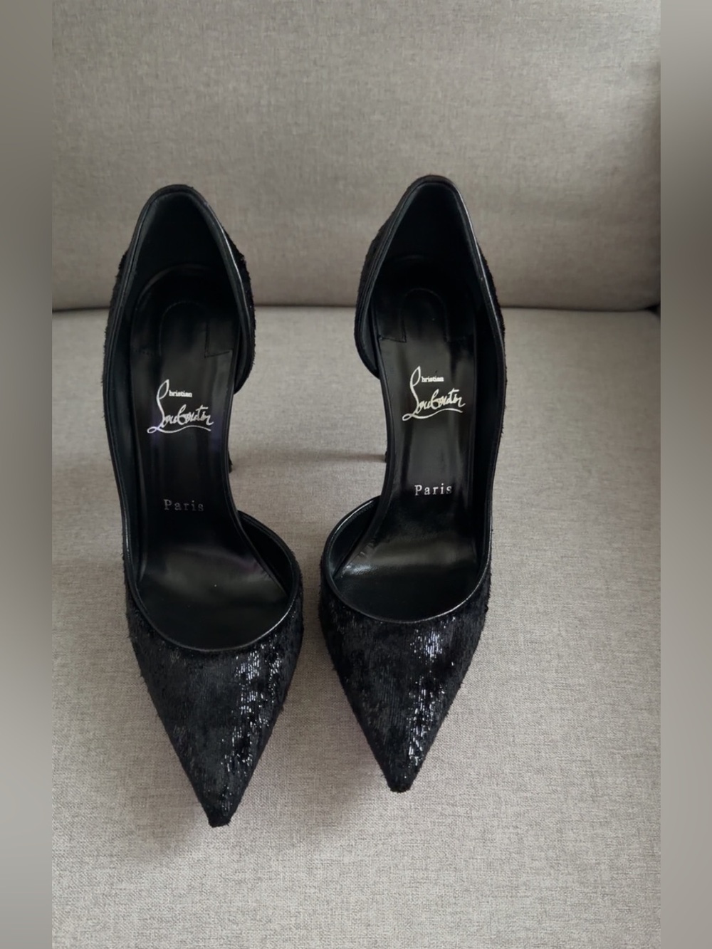 Christian Louboutin Black Sequin Pointed D'Orsay Pumps